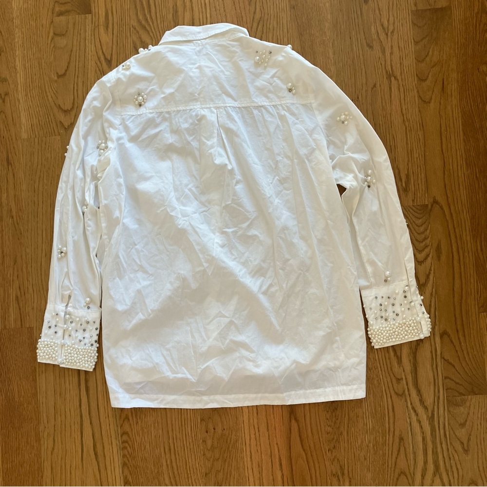 NWT Maeve Anthropologie Shirt Women's Large Bennet Pearl Embellished White - Picture 10 of 11